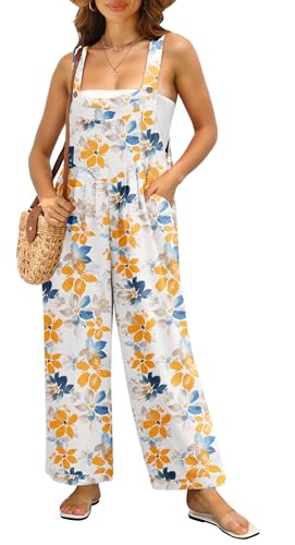 IWOLLENCE Women's Summer Jumpsuits Boho Wide Leg Overalls Casual Loose Rompers with Pockets 2026