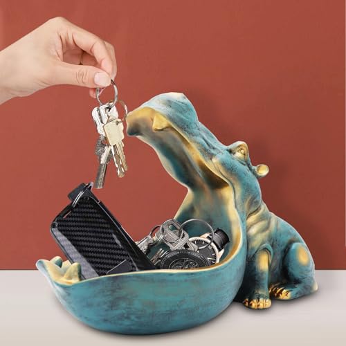 aboxoo Hippo Statue,Large Hippopotamus Figurine Home Sculpture with Resin, Hippo Candy Jar, Candy Dish Bowl for Office Des...