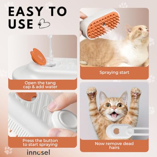Innosel Cat Steam Brush for Shedding, 4-in-1 Rechargeable Pet Grooming Brush for Cats & Dogs, Anti-Static, Massage, Cleani...