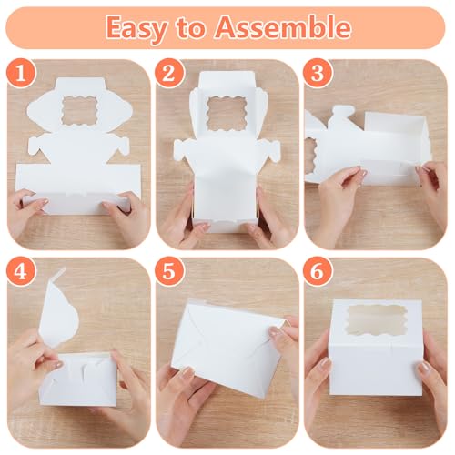 ZYFOTZUN 12 Pcs Cookie Boxes with Window, 6x6x3 Inches White Bakery Boxes, Treat Boxes with 50 Pcs Cookie Bags and 12 Pcs ...