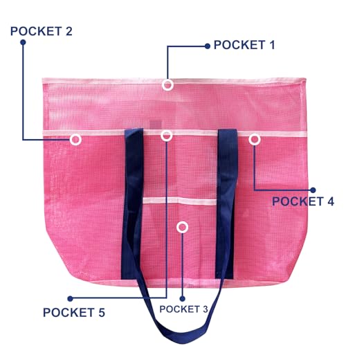EOGOW Mesh Beach Bag XL Pink, Large Beach Bag Tote with Seashell Bag for Family Summer Travel