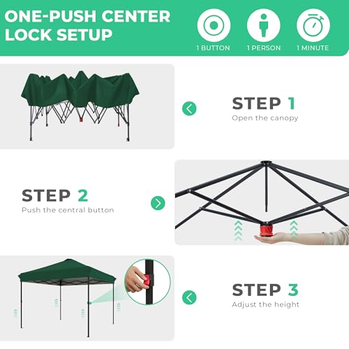 JEAREY 10x10 Pop Up Canopy Tent, Heavy Duty Outdoor Canopy with 1-Push Instant Setup, Commercial Tent with Roller Bag, 4 S...