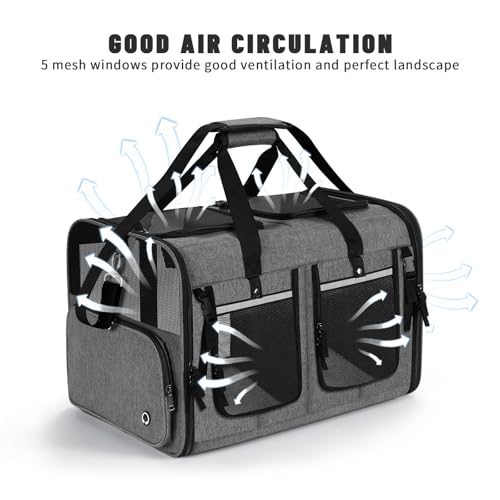 Groxkox Cat Carrier for 2 Cats, Foldable Double Cat and Dog Carrier, Small to Medium Size, 2 Front Zippered Compartments,T...