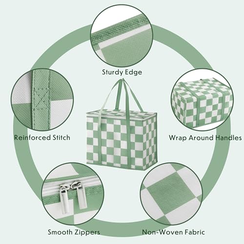 Ohocut Checkered Insulated Grocery Bags 2 Pack, Checkerboard Cooler Shopping Bags for Groceries, Insulated Bags for Food D...
