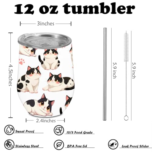 BQXH Cute Cat Tumbler With Lid and Straw, 12 oz Stainless Steel Insulated Water Bottle Coffee Mug, Gifts for Cat Lovers, T...