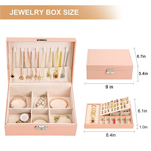 Jewelry Organizer Box, Leather Jewelry Box for Girls Gift Earring Organizer with Lock Double Layers Jewelry Case Removable...
