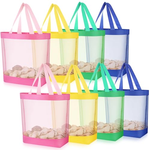 Amylove 11 x 12.9 Inche Mesh Beach Tote Bags Mini Pool Beach Bags Reusable Colorful Polyester for Travel Party Swim Toys
