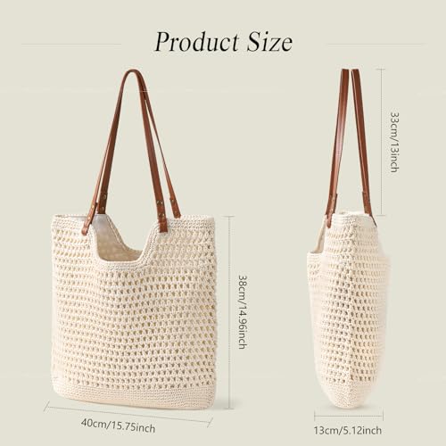 Sightor Crochet Beach Bag, Woven Tote Bag Summer Boho Bag Travel Casual Shoulder Bag for Summer Vacation