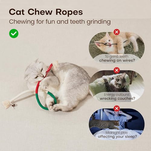 Potaroma Cat Toys Chew Ropes 3Pcs with Refillable Natural Catnip, Safe Teeth Cleaning Toy for Indoor Kittens, Interactive ...