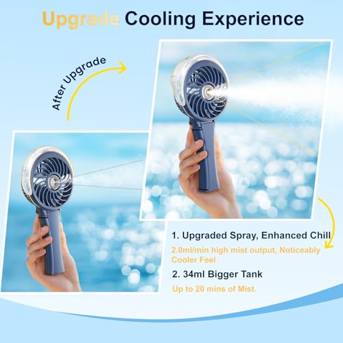 HandFan Upgraded Portable Handheld Misting Fan, Rechargeable Personal Mister Fan, Spray Water Mist Fans, Mini Cooling Hand...
