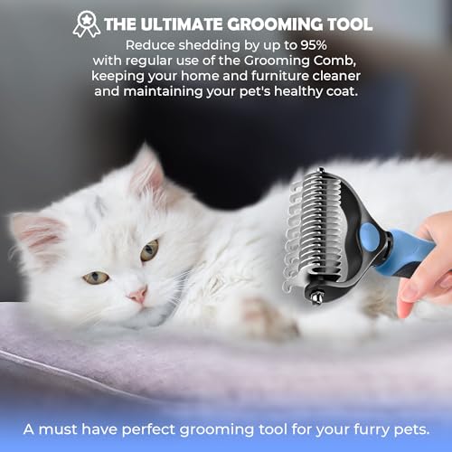 Undercoat Rake for Dogs & Cats, Dematting Comb with Extra Wide Double-Sided Stainless Steel Teeth for Detangling, Desheddi...