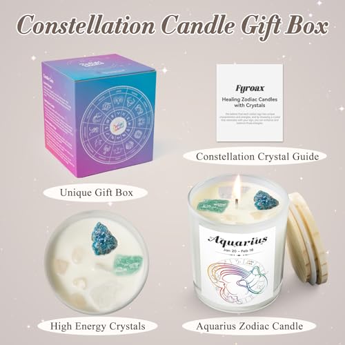 Aquarius Gifts for Women, Zodiac Aquarius Candle with Healing Crystals, Astrology Birthday Gifts for Women, Mom, Sister, F...
