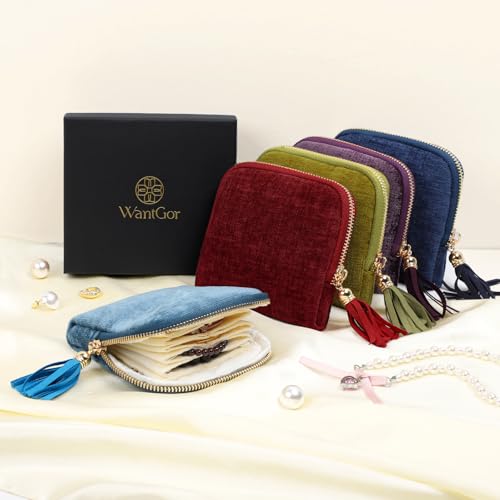 WantGor Travel Jewelry Organizer Case for Women, Jewelry Box 6-Layer Pouch Bags Small Velvet Jewelry Storage Bag Necklace ...