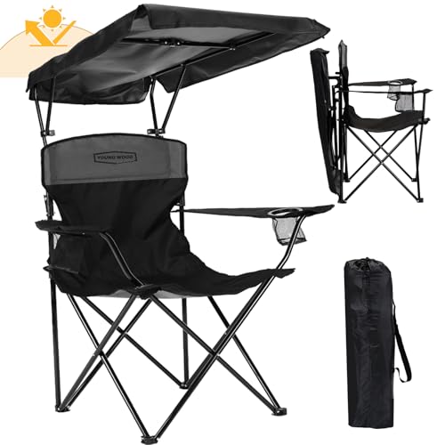 YOUNG WOOD Camping Chair with Canopy, Beach Chair with Shade,Portable,Lightweight Oversized for All, Easy to Open and Clos...