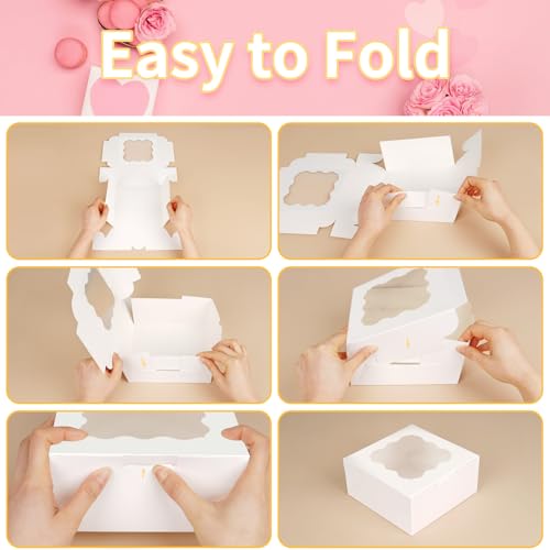WINKIO 12 Pieces Cookie Boxes with Window, 6×6×3 Inches Treat Boxes for Bakery Dessert Pastry Mini Cake Favor Donut Baked ...