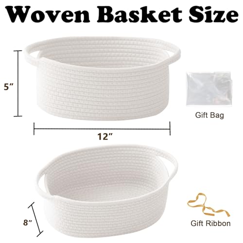 HZFTJOY Small Woven Rope Basket-Empty Gifts Basket with Bag and Ribbons,Cute Handle Organizer Box for Birthday/Baby Showe...