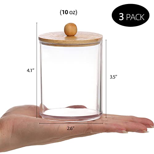 Tbestmax 10 Oz Cotton Swab/Ball/Pad Holder, Qtip Apothecary Jar, Clear Bathroom Containers Dispenser for Storage 3 Pack Wo...