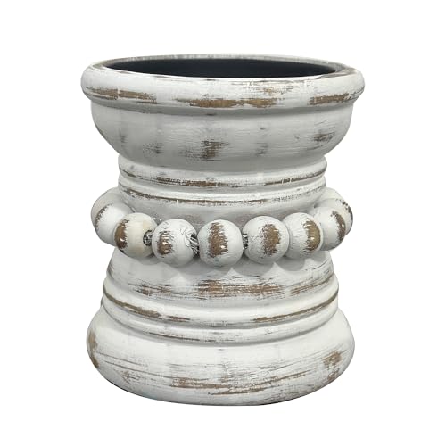 dwellington Farmhouse Rustic Wood Pillar Candle Holder, Decorative Beaded Candlestick Holder Stand for Home Décor, Gifts, ...