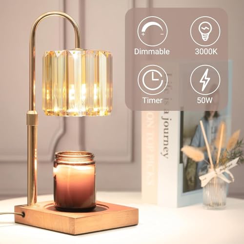 Yuichoy Candle Warmer Lamp with Timer, Dimmable Electric Candles Wamer Adjustable Height, Gifts for Women Mom, Glass Moder...