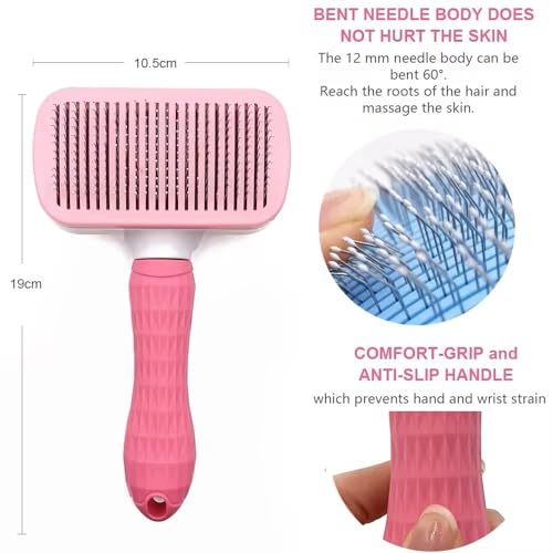 Generic Pink Cat grooming brush, Pet hair brush with Massage Particles, Self Cleaning Dematting Comb for Dogs and Cats, Ea...