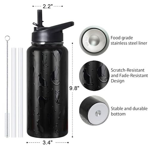 bmxbsk 32 oz Halloween Tumbler 3d-Printed Black Cat Tumblers Insulated Water Bottle with Straws and Flip Lid Stainless Ste...