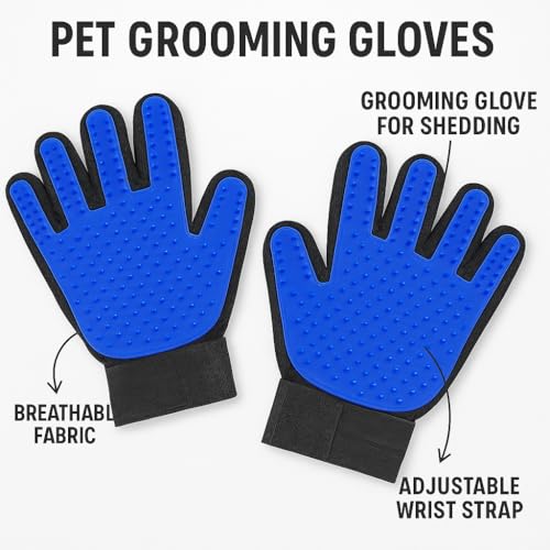 Pet Grooming Gloves for Dogs & Cats – Gentle Hair Remover, Deshedding Bath Mitt, 2-in-1 Brush & Massage, Waterproof & Wash...