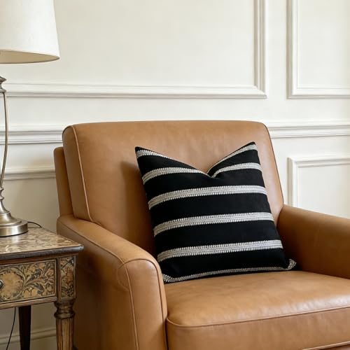 Slow Cow Decorative Textured Woven Stripe Throw Pillow Cover Modern Country Design Cushion Cover Pillow Cover 18 x18 Inche...