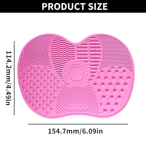 Silicone Makeup Brush Cleaner Mat, Makeup Brush Cleaning Mat, Silicone Apple Scrub Pad with Suction Cup, Make Up Brushes C...