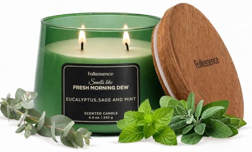 Folkulture Spring Candles for Home Scented – 8.8 Oz | Eucalyptus, Mint & Sage Candles for Cleansing |Non Toxic,Soy Wax,Lon...
