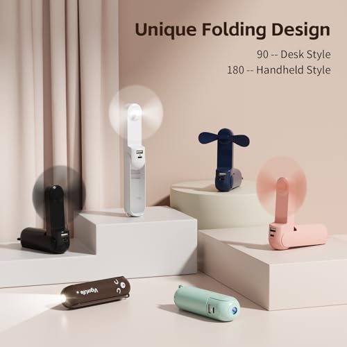 VigorLife Mini Handheld Fan,USB Rechargeable 3 IN 1 Personal Cooler Fans with Power Bank,LED Flashlight,Small Foldable Poc...