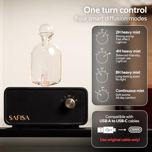 SAFISA Waterless Essential Oil Diffuser, Nebulizing Cold Air Scent Diffuser for Home, 700 Sq. Ft., Portable Glass Waterles...