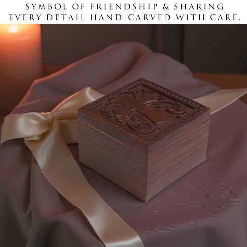 KATINAT Hand-Carved Wooden Cross Keepsake Box – Christian Prayer Box, Rosary Holder & Religious Jewelry Box, Catholic Gift...