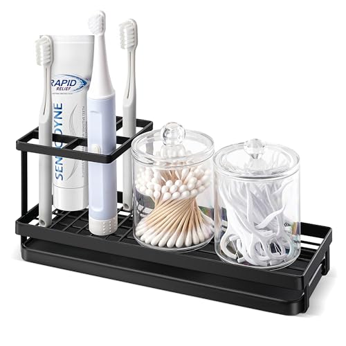 MYITYARD Toothbrush Holders for Bathrooms, 4 Slots Rustproof Metal Tooth Brushing Organizer with Drainage, Electric Tooth ...
