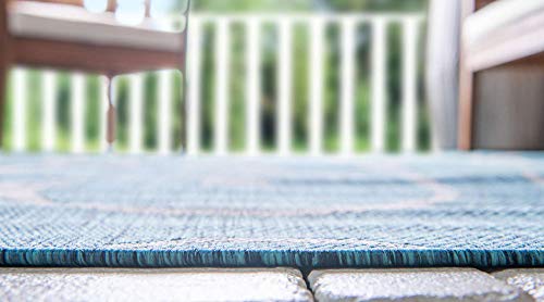 Unique Loom Outdoor Botanical Collection Area Rug - Curl (6' 1" x 9' Rectangle, Teal/ Ivory)