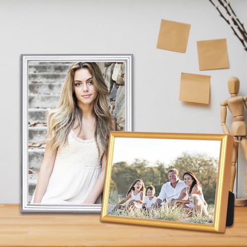 Autjvy 4x6 Picture Frame Set of 2, Silver Brushed Modern Simple Thin Aluminum Metal Photo Frame with HD Real Glass, Displa...