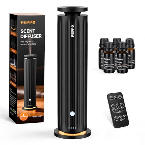 FEPPO Waterless Diffuser, Essential Oil Diffuser for Home Hotel Office – Cold Air Aroma Diffuser Starter Kit with 5×20mL H...