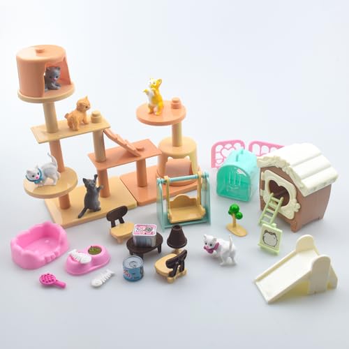 iselyn Pet Pretend Play Toys, 48Pcs Cat Figures Toys for Kids Realistic Detailed Cat Care Center with Accessories Toy Sets...