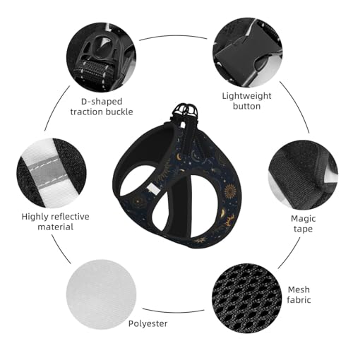 Dog Harness and Leash Set with Celestial Moon Star Pattern, Breathable Mesh Vest with Reflective Strips, Adjustable No Pul...