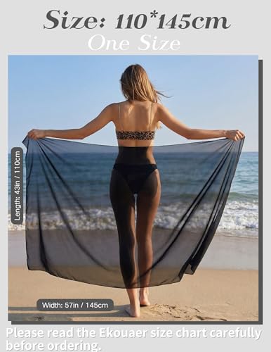 Ekouaer Women Sarong Chiffon Bathing Suit Cover Up Long Beach Bikini Wraps Sheer Swim Suit Coverup 2026 Pareo for Women