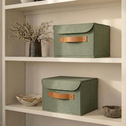 Decorative Linen Storage Boxes with Lids - Spacious Set of 2 Organizer Bins for Your Home Decor - The Perfect Small Contai...