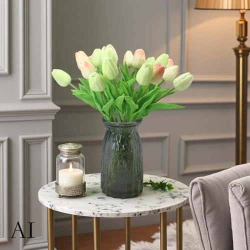 ALIERSA Artificial Flowers 10 Heads Mini Real Touch Artificial Tulip for Home Wedding Party Centerpiece Decoration (Champa...