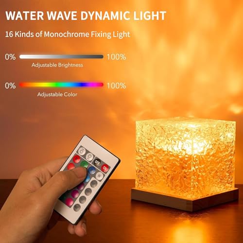 Growalleter Ocean Wave Projector Light, 16-Color LED Cube Lamp with Remote, 3D Water Ripple Projection, Romantic Ambient L...