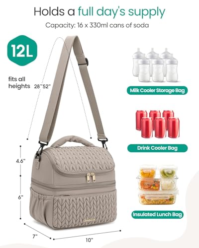 Leadvenst Breastmilk Cooler Bag - Large Capacity 12L & 10-Hour Insulated Bottle Cooler Bag with Detachable Divider for Tal...