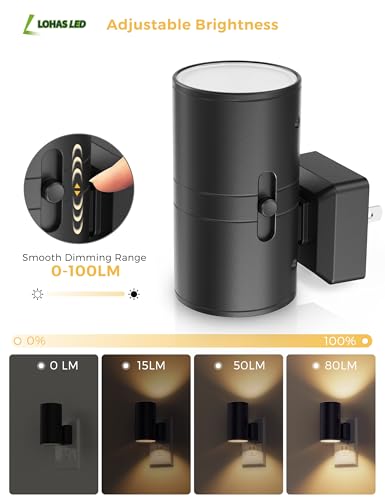 L LOHAS LED Night Light Plug in, Modern Night Lights Plug into Wall, Dusk to Dawn Sensor, Soft White 3000K, 0-100LM Adjust...