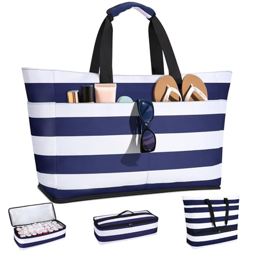 Vewaci Large Beach Bags for Women, Waterproof Sandproof Beach Tote Pool Bag with Wet Compartment & Zipper, Gifts for Mom