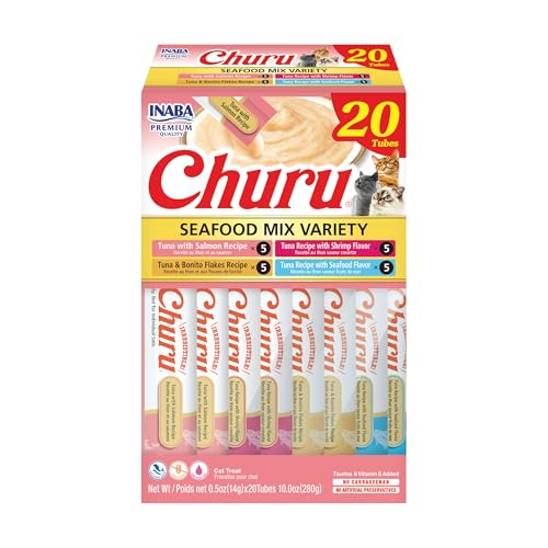 INABA Churu Cat Treats, Lickable, Squeezable Creamy Purée Cat Treat with Green Tea Extract & Taurine, 0.5 Ounces Each Tub...