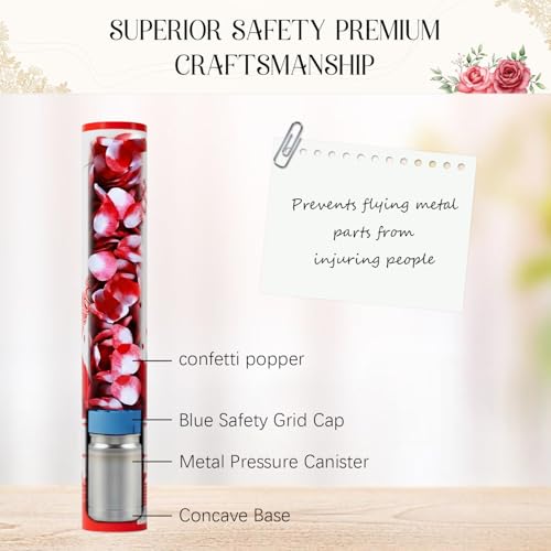Rose Petal Confetti Cannon 12 Pack, 12" Biodegradable Red Flower Petal Party Poppers for Wedding Aisle, Proposal, Engageme...