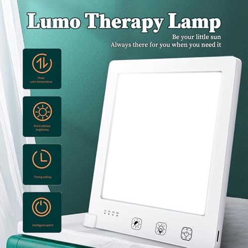 Lumo Therapy Light Therapy Lamp - 10000 Lux HappyLight, UV-Free LED Bright White Light with Adjustable Brightness, Timer &...
