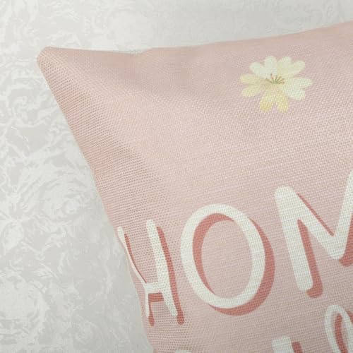 Bonhause Spring Floral Throw Pillow Covers 18x18 Inch Outdoor Pink Garden Wildflowers Plants Farmhouse Decorative Polyeste...