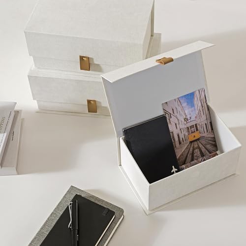 Soul & Lane Decorative Cardboard Storage Boxes with Lids - Set of 3, Memory Boxes for Keepsakes, Stacking Decorative Photo...